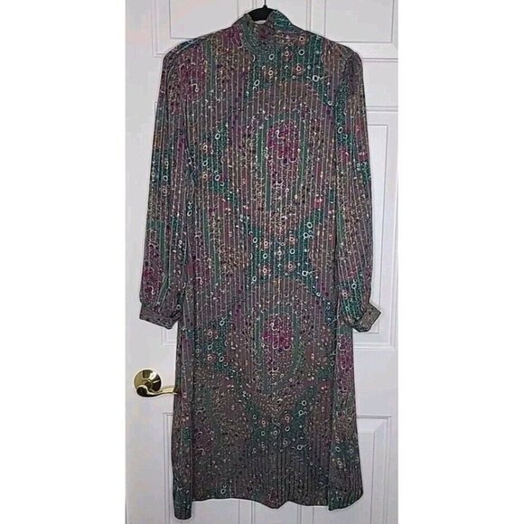 Lady Jennifer Kaftan Style Long Button Dress 18 XXL Paisley Floral Green Bow EUC - Picture 14 of 15